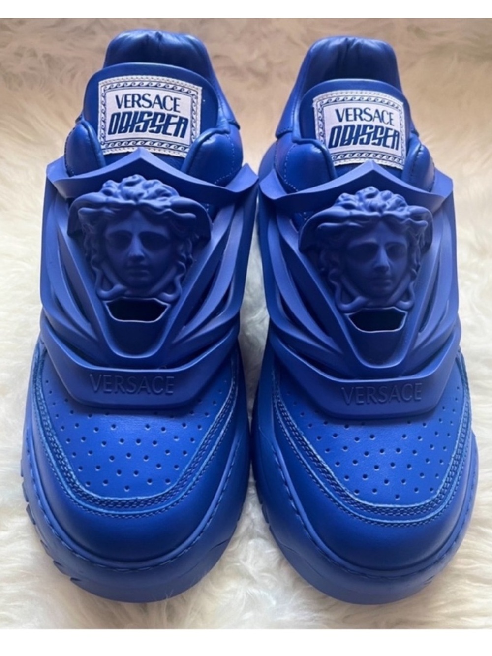 New VERSACE Odissea Medusa Logo Platform Leather Sneakers IT 43 in Electric Blue